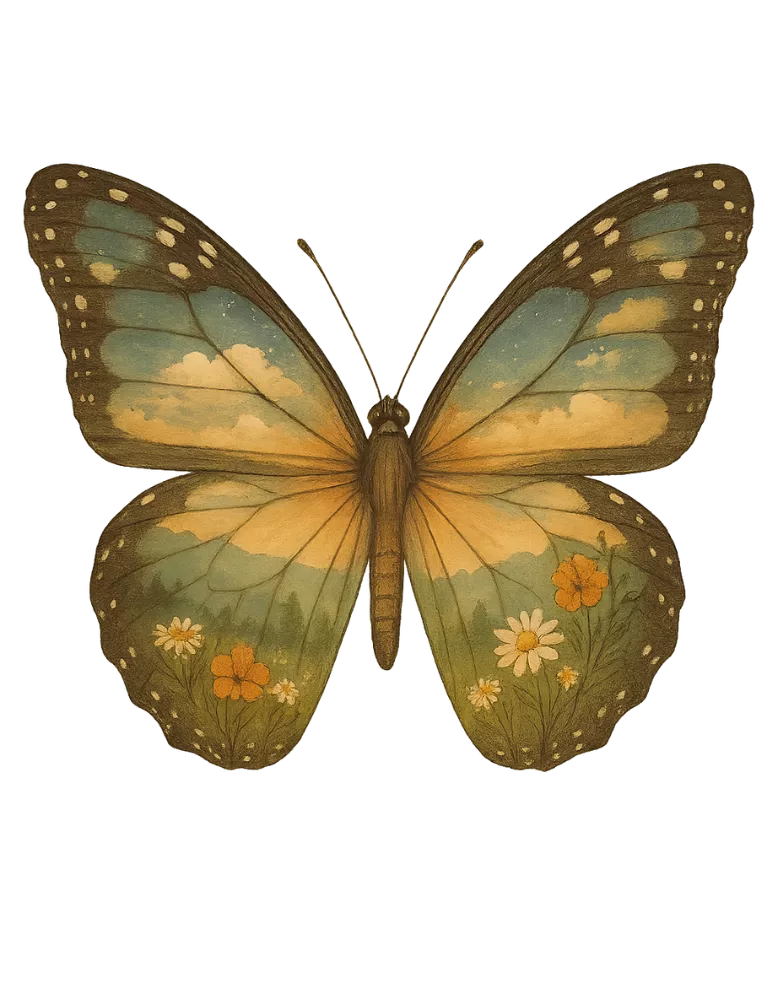 Schmetterling mit Blumenwelt